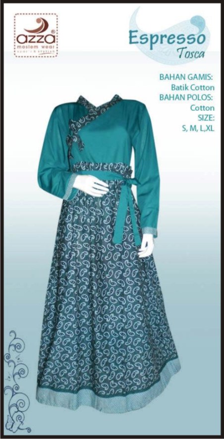 Model Baju Gamis  Batik  Warna  Hijau  Tosca Cantik Kekinian